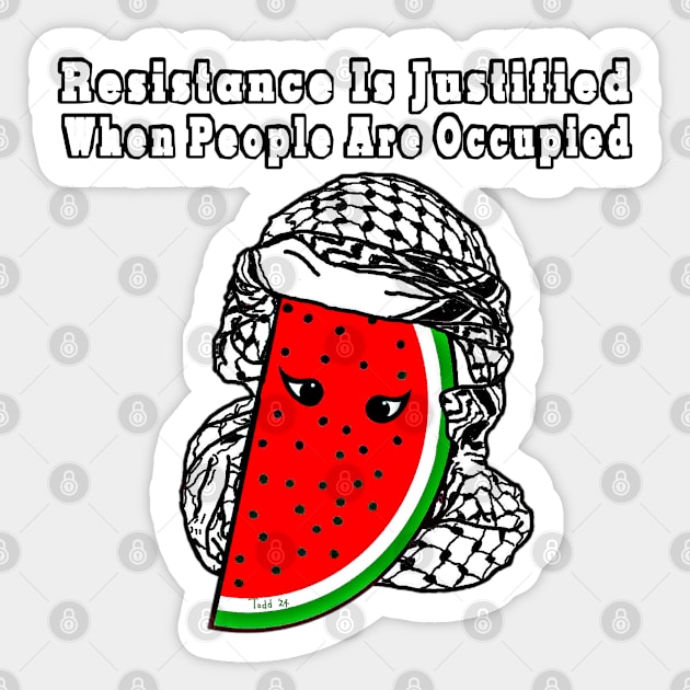 Resistance Is Justified When People Are Occupied Watermelon Keffiyeh Free Palestine With Eyes - Wrapped - Front Sticker by SubversiveWare